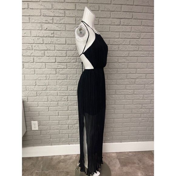 BCBGENERATION Women Black Accordion Pleat Halter Maxi Dress Size 0 - Picture 3 of 8